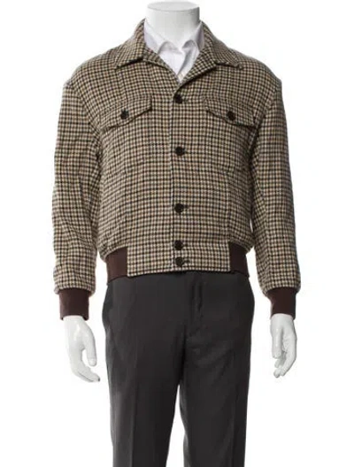Pre-owned Paul Smith Houndstooth Print Bomber Jacket In Brown