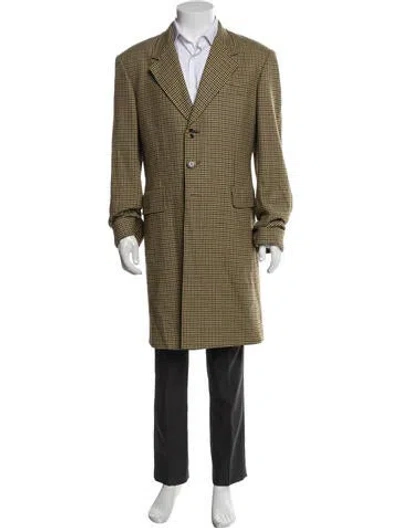 Pre-owned Paul Smith Houndstooth Print Overcoat In Green