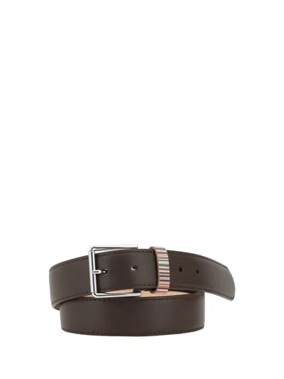 Paul Smith Men Iconic Stripes Belt In Chocolate