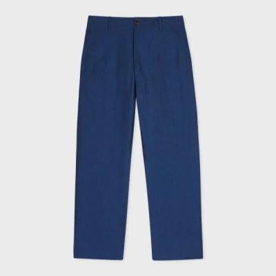 Paul Smith Indigo Cotton-linen Elastic-back Trousers Blue