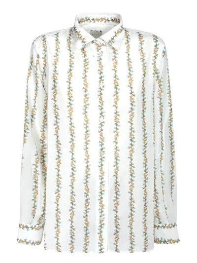 Paul Smith Floral Pattern White Shirt With Cotton-silk Blend