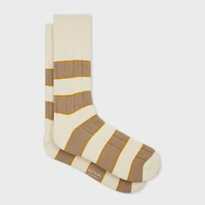 Paul Smith Ivory And Tan Cotton-blend Rib Socks White