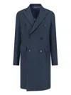 Paul Smith Double-breasted Long Jacket Back Vent In Blue