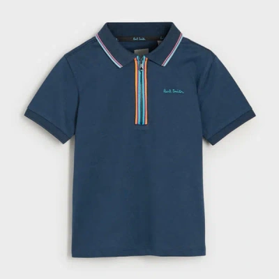 Paul Smith Junior 2-13 Years Navy 'artist Stripe' Zip Polo Shirt Blue