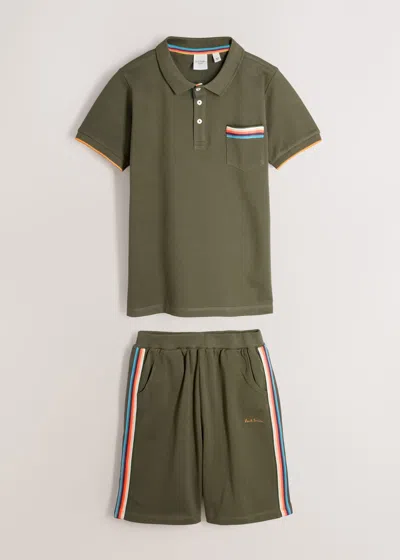 Paul Smith Junior 3-12 Years Khaki Polo Shirt And Shorts Set Green