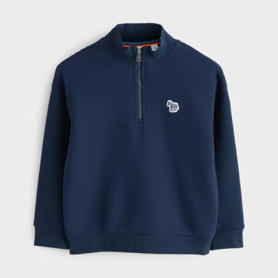 Paul Smith Junior 3-12 Years Navy Zebra Logo Textured Zip-neck Sweatshirt Blue