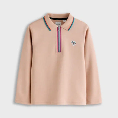 Paul Smith Junior 3-12 Years Stone Zip Zebra Long-sleeve Polo Shirt White