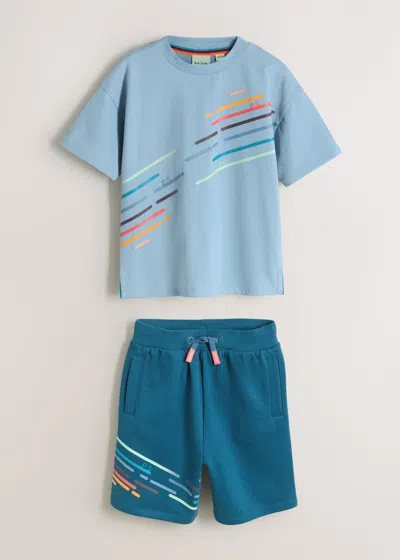 Paul Smith Junior 3-12 Years Stripe Print T-shirt And Shorts Set Blue