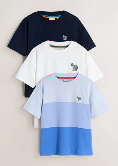 Paul Smith Junior 3-13 Years Mixed Zebra Logo T-shirts 3 Pack Blue