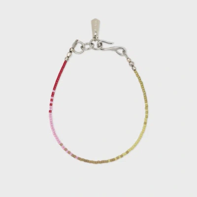 Paul Smith Khaki And Pink Beaded Bracelet Multicolour