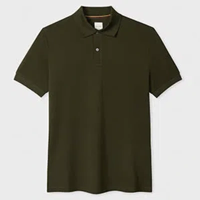 Paul Smith Khaki 'artist Stripe' Placket Polo Shirt Green