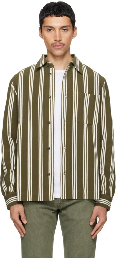 Paul Smith Khaki Cotton-blend Jersey Stripe Shirt In Green