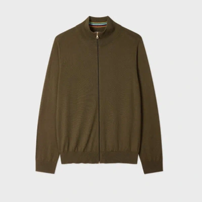 Paul Smith Khaki Green Merino Wool Full-zip Cardigan In Brown