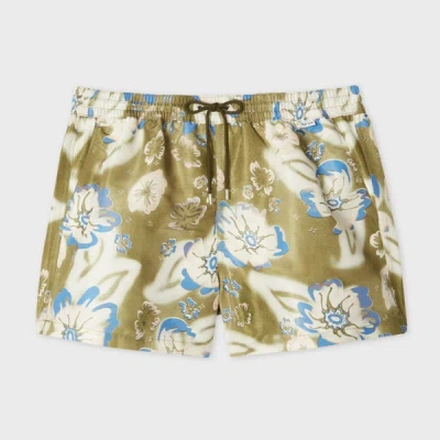 Paul Smith Khaki Green 'riso Floral' Print Swim Shorts