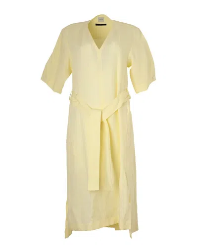 Paul Smith Khaki Linen Knee-length Dress In Yellow