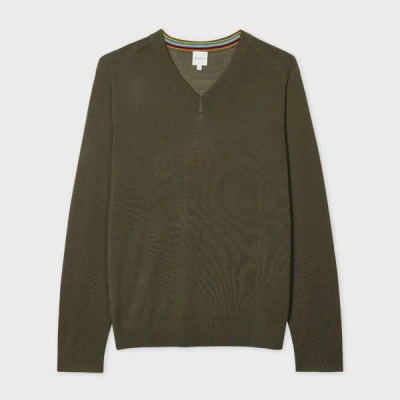 Paul Smith Khaki Merino V-neck Sweater Brown