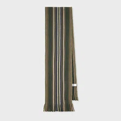 Paul Smith Khaki Multistripe Merino Wool Scarf Brown In Green