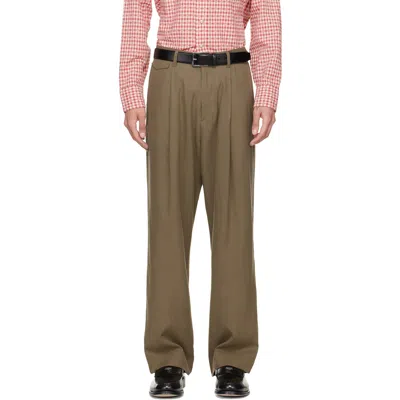 Paul Smith Khaki Relaxed-fit Pleated Lyocell Trousers In Green