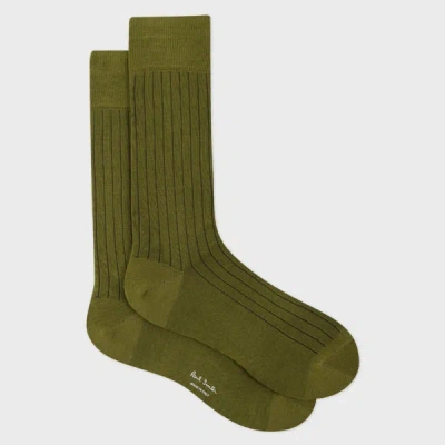 Paul Smith Khaki Ribbed Cotton-blend Socks Brown In Green