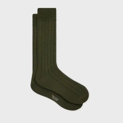 Paul Smith Khaki Ribbed Cotton Socks Brown In Green