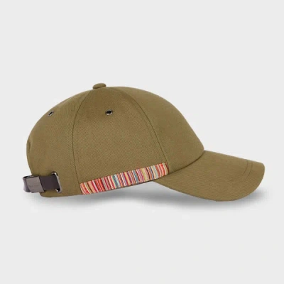 Paul Smith Khaki 'signature Stripe' Trim Baseball Cap Brown In Green