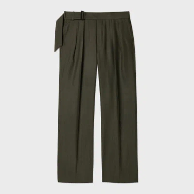 Paul Smith Khaki Textured Wool-lyocell Belted Trousers Green