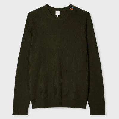 PAUL SMITH KHAKI WASHABLE MERINO WOOL 'SIGNATURE STRIPE' CREW NECK SWEATER GREEN