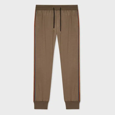 Paul Smith Khaki Washable Wool 'signature Stripe' Sweatpants Green