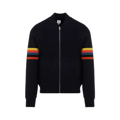 PAUL SMITH NAVY WOOL KNIT BOMBER JACKET FOR MEN