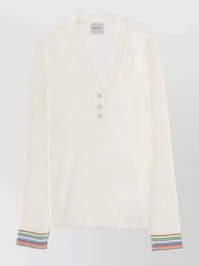 Paul Smith Knit Cardigan Button Detail Long Sleeves In White