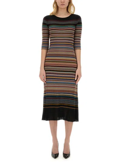 Paul Smith Signature Stripe Knitted Midi Dress In Multicolour