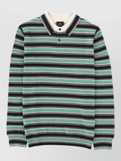 Paul Smith Knit Sweater Striped Pattern Ribbed Cuffs Hem In Green