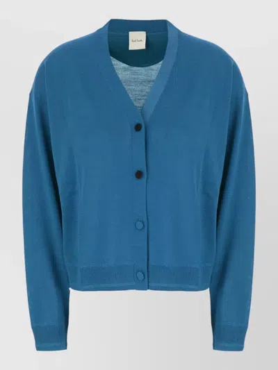 Paul Smith Knit Top V Neckline Long Sleeves In Blue