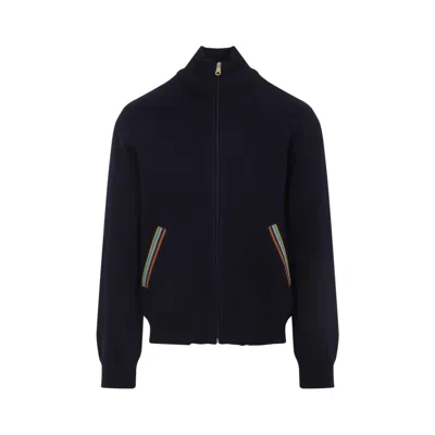 PAUL SMITH KNITTED BLUE WOOL BOMBER JACKET