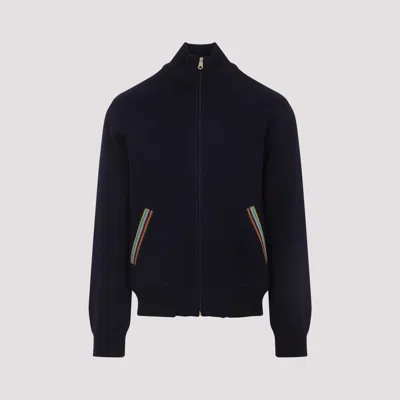 Paul Smith Knitted Bomber Jacket In Blue