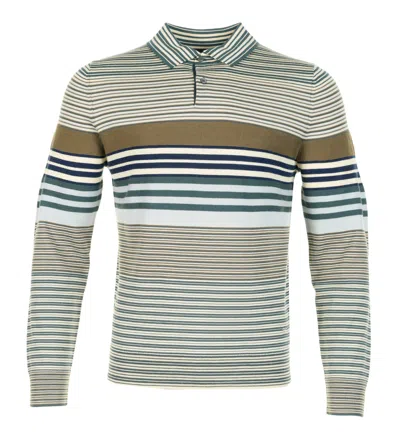 Paul Smith Knitted Long Sleeve Striped Polo Shirt Petrol Green