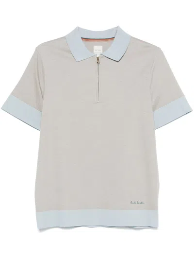Paul Smith Knitted Zip Polo Shirt In Biege