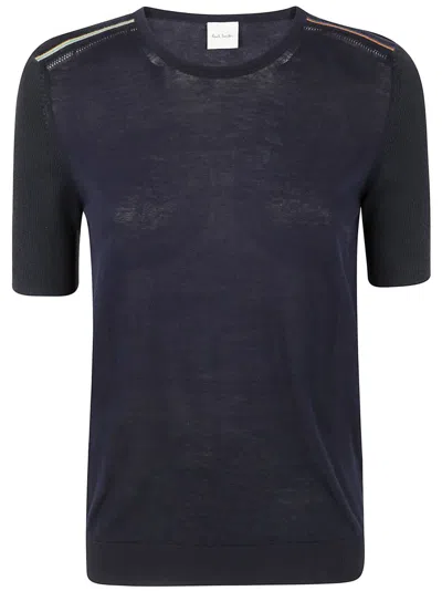 Paul Smith Womens Knitted Short Sleeves Top Crewneck In Blue