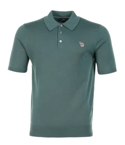 Paul Smith Knitted Short Sleeve  Zebra Badge Polo Shirt 37b Petrol Green