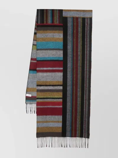 Paul Smith Knitted Wool-cashmere Fringed Scarf With Rainbow Stripes In Red