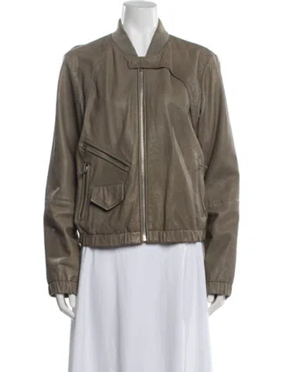 Pre-owned Paul Smith Lamb Leather Bomber Jacket In Green