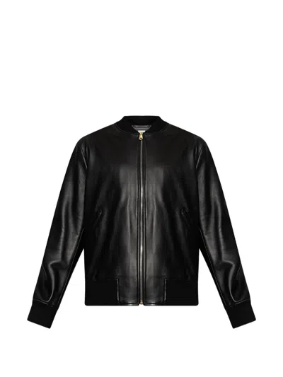 Paul Smith Lambskin Bomber Jacket In Black