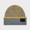 Paul Smith Lambswool Grey And Yellow Chunky Rib Beanie In Gray