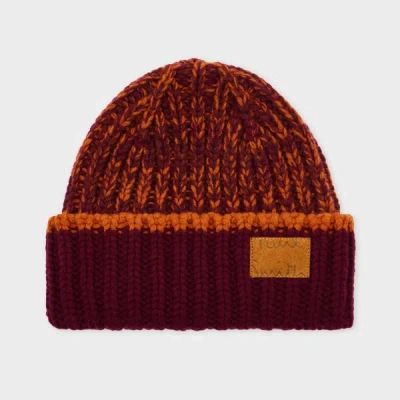 Paul Smith Lambswool Orange And Red Chunky Rib Beanie