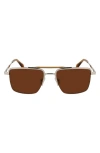 Paul Smith Landor 55mm Rectangular Sunglasses In Silver/caramel