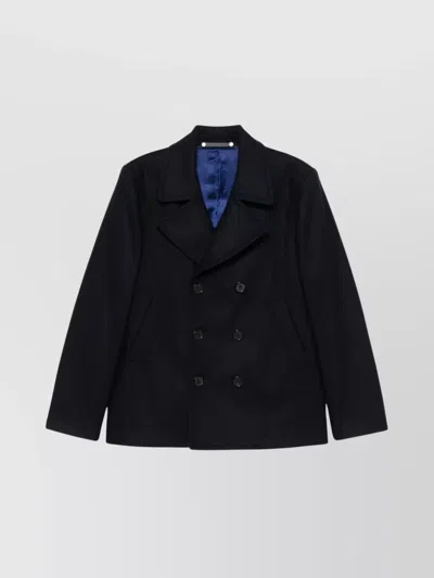 Paul Smith Lapels Wide Wool-cashmere Blend Coats In Very Dark Navy