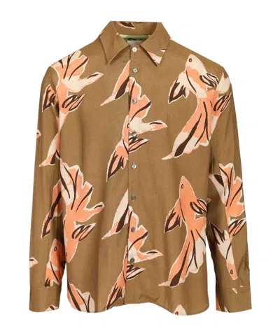 Paul Smith Le Peche Fish Print Shirt In Brown