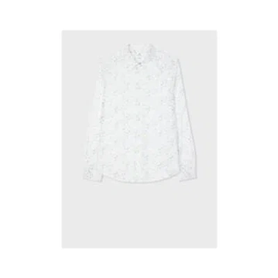 Paul Smith Leaf Print Tailored Fit Shirt Col: 01 White, Size: Xxl