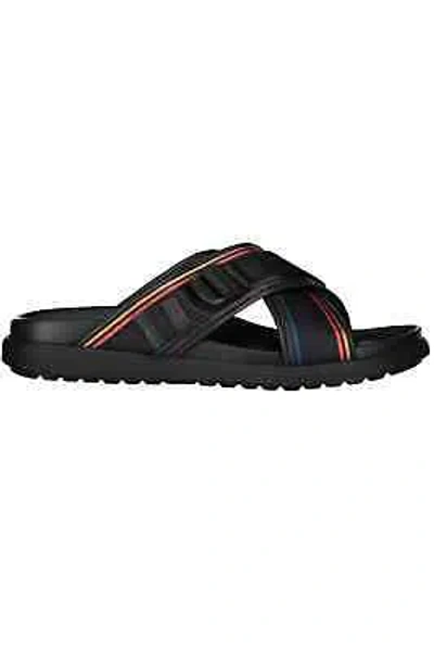 Pre-owned Paul Smith Leather And Fabric Slides In Black