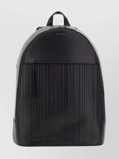 Paul Smith Leather Pleated Backpack In Black